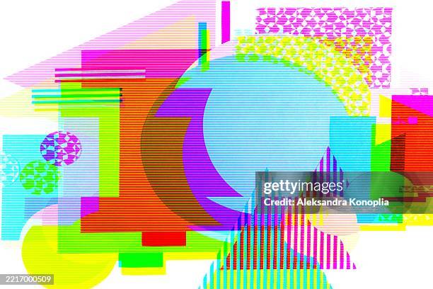 abstract geometric composition in neon pink green for 80s glitch art - retro sci fi art stock pictures, royalty-free photos & images