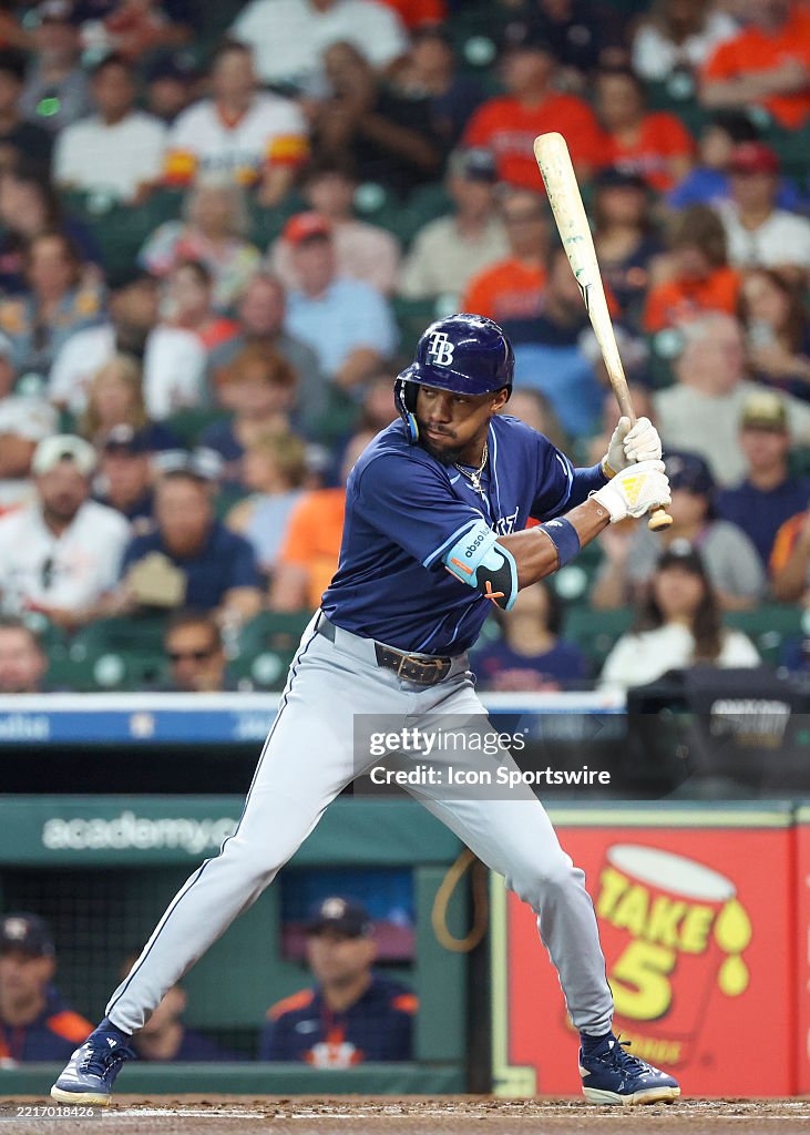 Simpson Rays Baseball Player Tampa Bay Rays left fielder Chandler Simpson watches the pitch in the ...