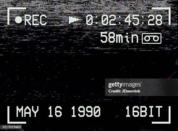 90s vhs camcorder recording screen overlay control panel status window snowy glitch black background - television set 1990s stock illustrations
