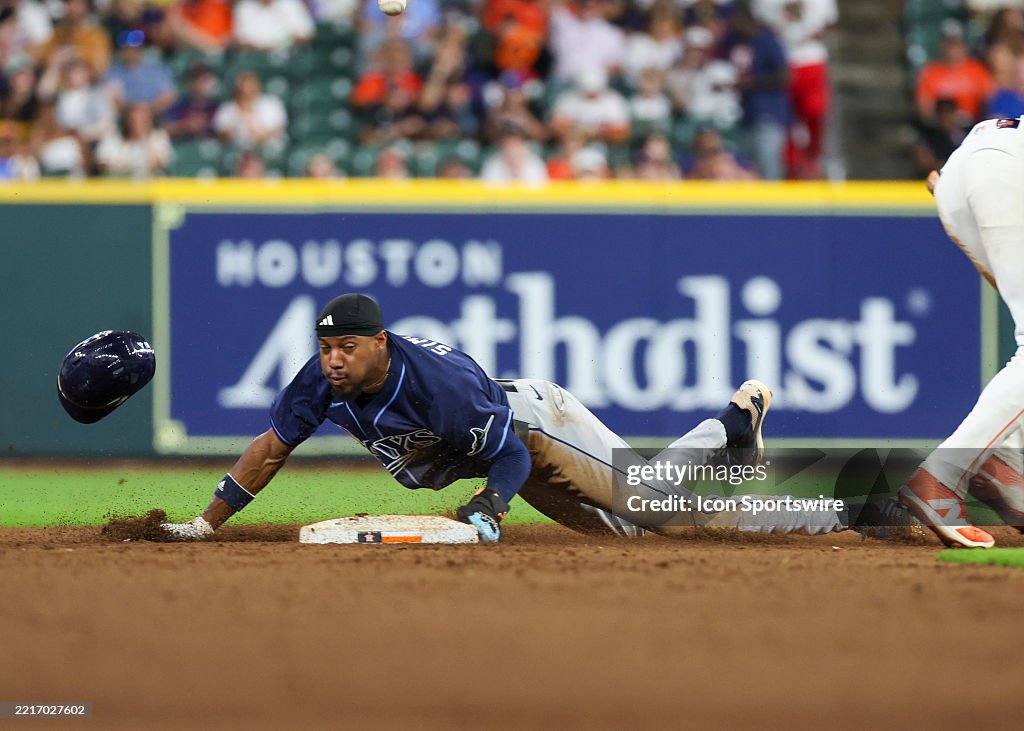 Simpson Rays Baseball Player Tampa Bay Rays left fielder Chandler Simpson loses his batting helmet ...