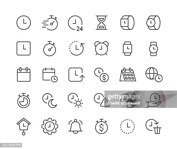 ilustrações de stock, clip art, desenhos animados e ícones de time and calendar date. pixel perfect. editable stroke. - temporizador