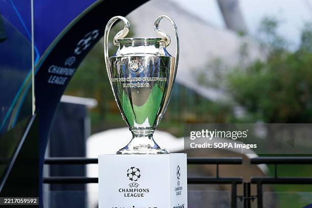 The Champions League trophy seen during the Champions Festival Village ahead of the UEFA Champions League Final 2025 between Paris Saint-Germain and...