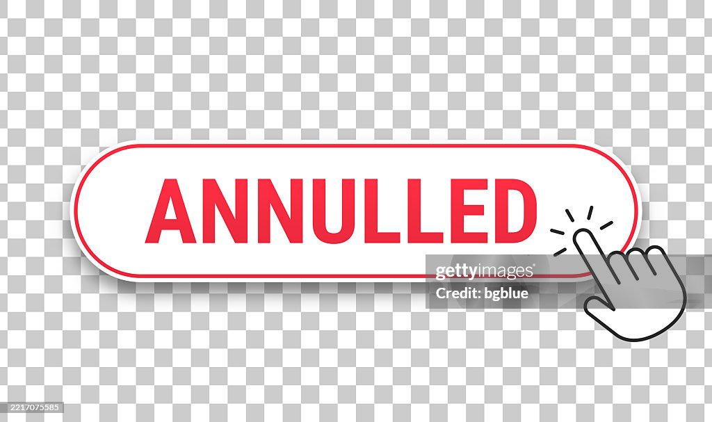 Annulled - 3D click web button with hand cursor on blank background