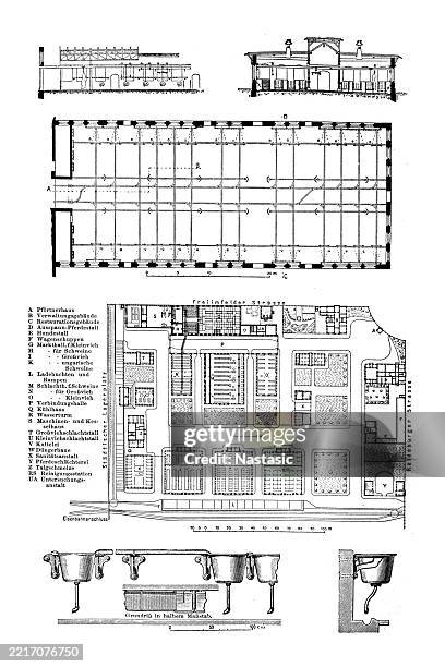 slaughterhouses and livestock farms - market hall stock illustrations