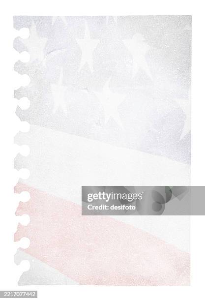 faded weathered pastel colored vertical vector background of usa flag or american flag full frame design on paper or grunge textured old scratched torn ripped page from spiral notepad - torn paper effect stock illustrations