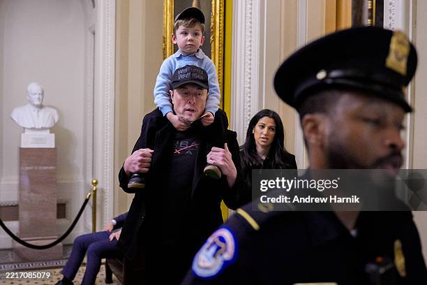 Elon Musk and his son X Æ, accompanied by White House Deputy Chief of Staff Stephen Miller's wife, Katie Miller , a top adviser and spokesperson for...