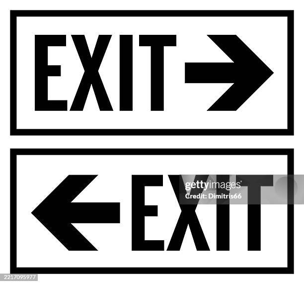 exit sign, left and right - evacuation stock illustrations