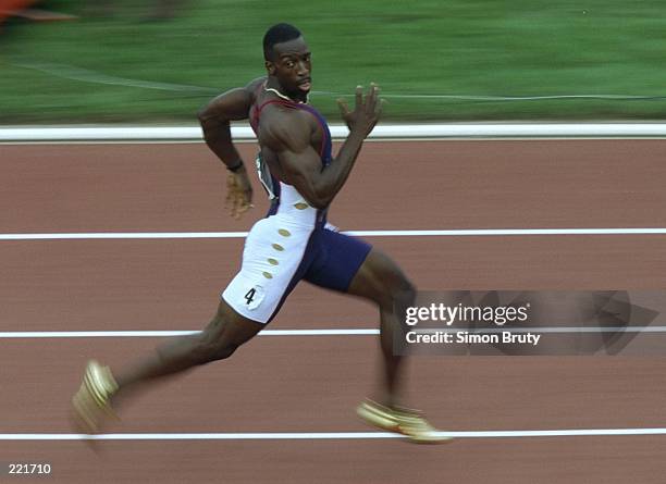 Michael Johnson wins the mens 200 metres with a new world record of 19.32 in the Olympic Stadium at the 1996 Centennial Olympic Games in Atlanta,...