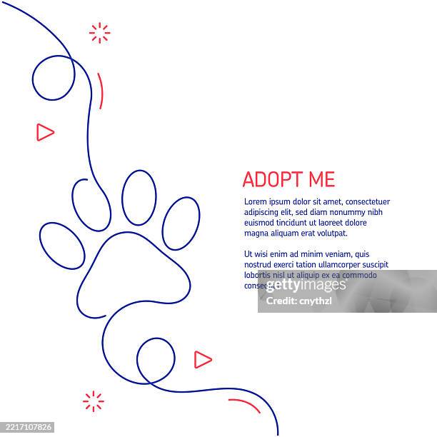 continuous line drawing of adopt me icon. hand drawn symbol vector illustration. minimalist design with thin blue and red lines. - cat line drawing stock illustrations