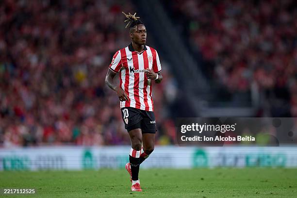 Nico Williams of Athletic Club looks on during the LaLiga EA Sports match between Athletic Club and FC Barcelona at Estadio de San Mames on May 25,...