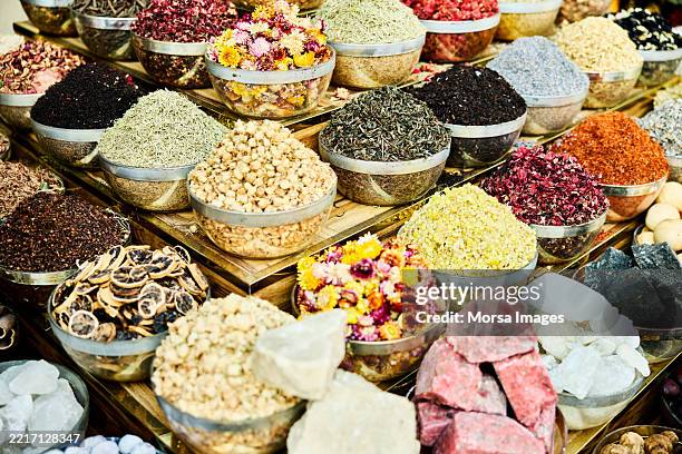 colorful spices arranged at stall - souk stock pictures, royalty-free photos & images