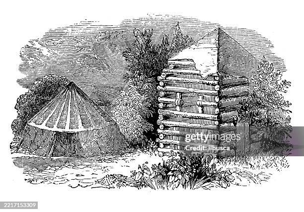 architecture: early timber construction - timber building frame stock illustrations