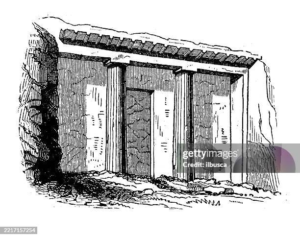 architecture, greece: tomb, beni-hassan - tomb stock illustrations