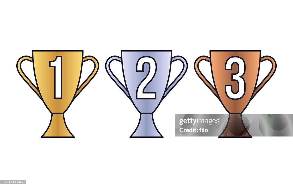 Gold Silver Bronze Award Trophy Prize Winner Design Element Symbol Icon