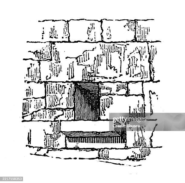architecture, etruscan: wall, volterra - stone wall stock illustrations