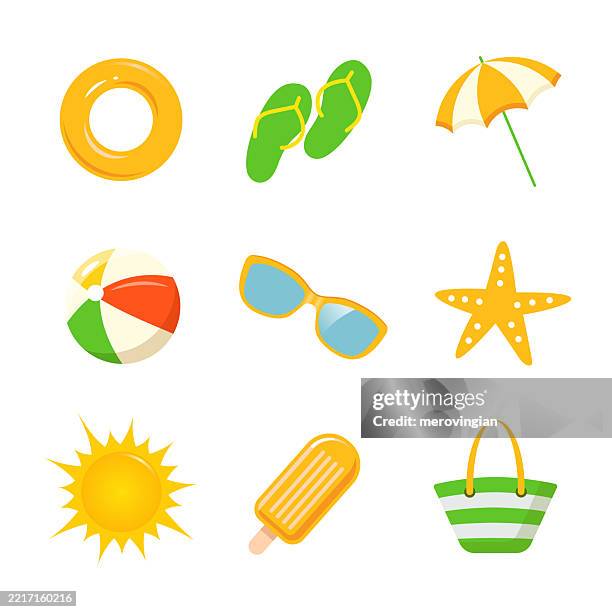 beach and summertime icon set - rubber ring isolated stock illustrations