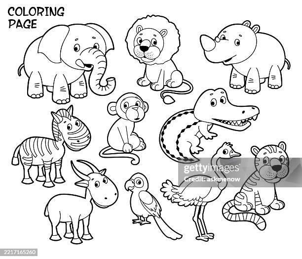 ilustraciones, imágenes clip art, dibujos animados e iconos de stock de dibujo para colorear con animales lindos - colorear