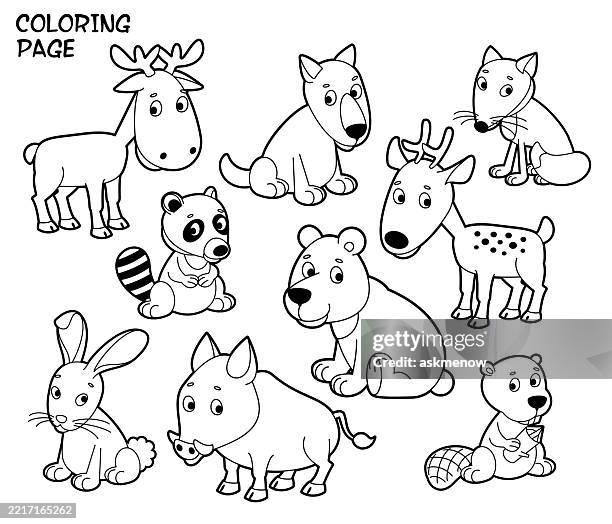 ilustraciones, imágenes clip art, dibujos animados e iconos de stock de dibujo para colorear con animales lindos - colorear