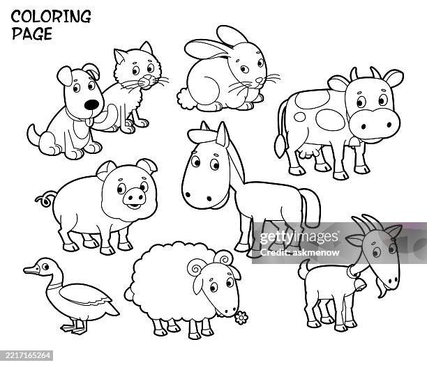 ilustraciones, imágenes clip art, dibujos animados e iconos de stock de dibujo para colorear con animales lindos - colorear