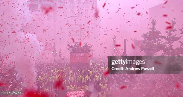 Liverpool players during the Liverpool Premier League Champions parade on May 26, 2025 in Liverpool, England.