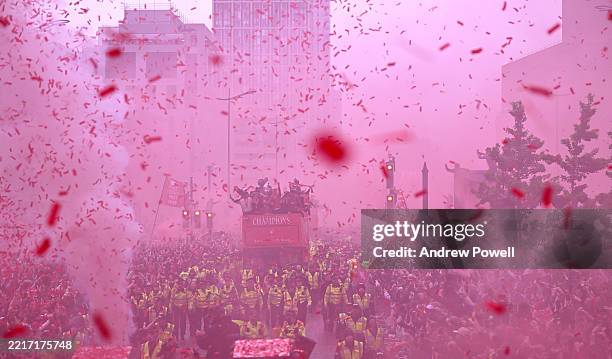 Liverpool players during the Liverpool Premier League Champions parade on May 26, 2025 in Liverpool, England.
