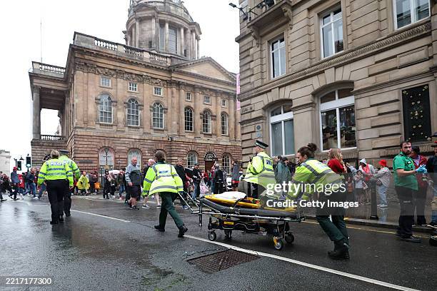 Large emergency service presence is pictured on Water Street after a car reportedly drives into the crowd during the Liverpool Trophy Parade on May...