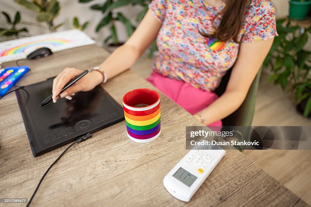 LGBT Supporter Using Electronics