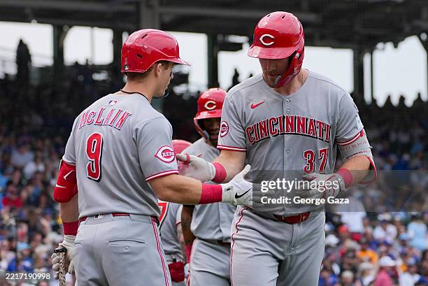 Stephenson Reds Tyler Stephenson of the Cincinnati Reds celebrates with Matt McLain ...