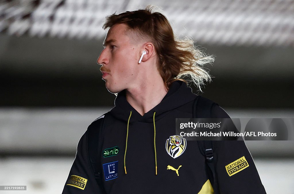 Hugo Ralphsmith Hugo Ralphsmith of the Tigers arrives during the 2025 AFL Round 12 ...