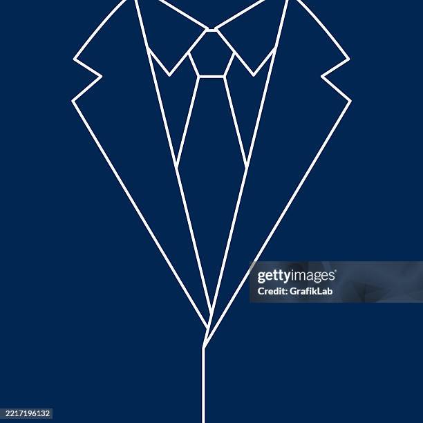 illustrazioni stock, clip art, cartoni animati e icone di tendenza di abito da lavoro minimale line art su sfondo blu - completo da uomo