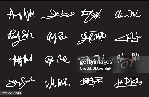 Set Of Signatures With Different Handwriting Techniques And Bold ...