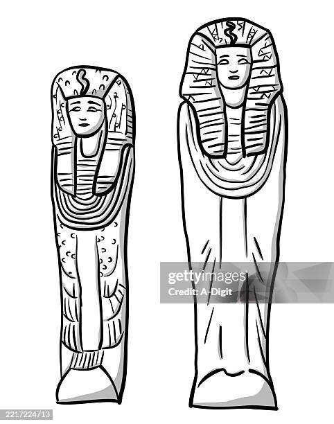 twoegyptiancoffinssketch - mummified stock illustrations
