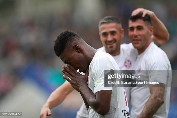 Noah Baffoe Donkor of Eastern celebrates after scoring his goal during the Kwoon Chung Bus 60th Anniversary FA Cup Final match between BC Rangers and...