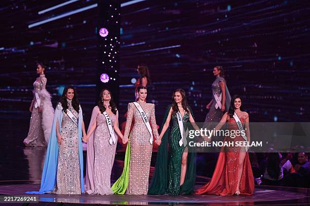 Participants take part in the grand finale of the 72th Miss World 2025 pageant at the HITEX Exhibition Centre in Hyderabad on May 31, 2025.