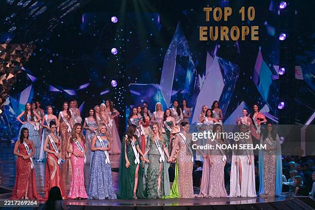Participants take part in the grand finale of the 72th Miss World 2025 pageant at the HITEX Exhibition Centre in Hyderabad on May 31, 2025.
