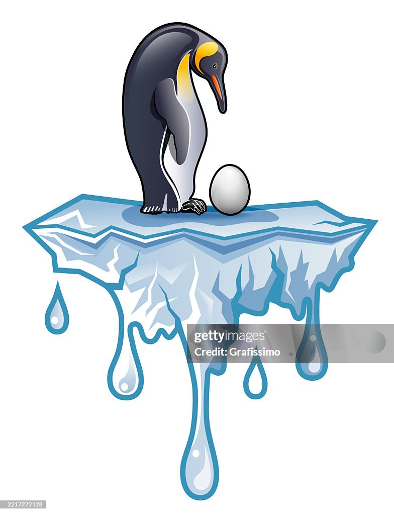Antarktis-Königspinguin mit Ei, das auf schmelzendem Eisberg steht Illustration