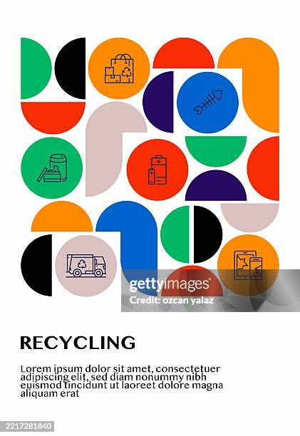 recycling related infographic design with line icons. simple outline symbol icons... - biodegradable stock illustrations