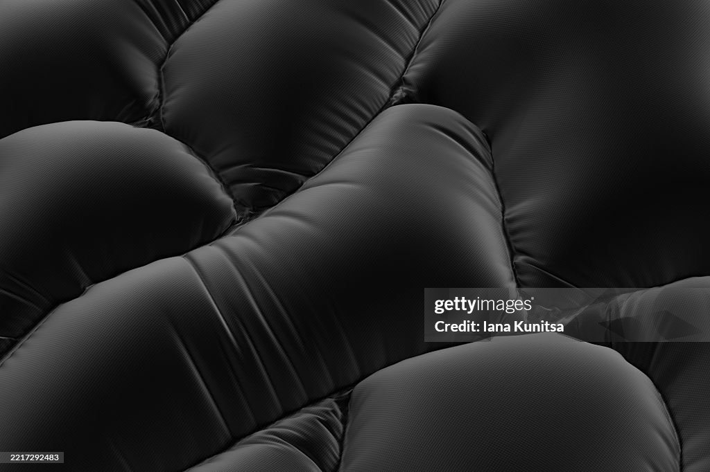 Abstract wavy black textile, silk texture background. Dark monochrome 3D pattern. Design element. Geometric composition.