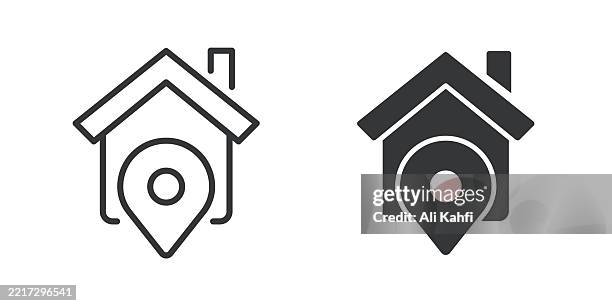 home location thin line and glyph solid icon. editable stroke and perfect pixel isolated on transparent background - accurate world map vector stock illustrations