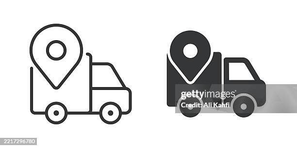 truck location thin line and glyph solid icon. editable stroke and perfect pixel isolated on transparent background - globe network dots stock illustrations