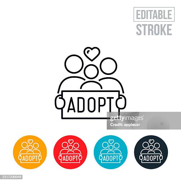 family with adopted child thin line icon - editable stroke - advocacy stock illustrations