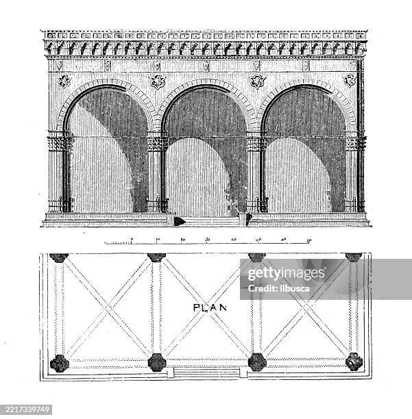 architecture, italian: loggia of orgagna - brescia stock illustrations