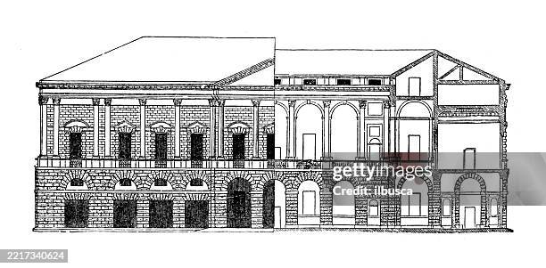 architecture, italian: palazzo thiene - tienen stock illustrations
