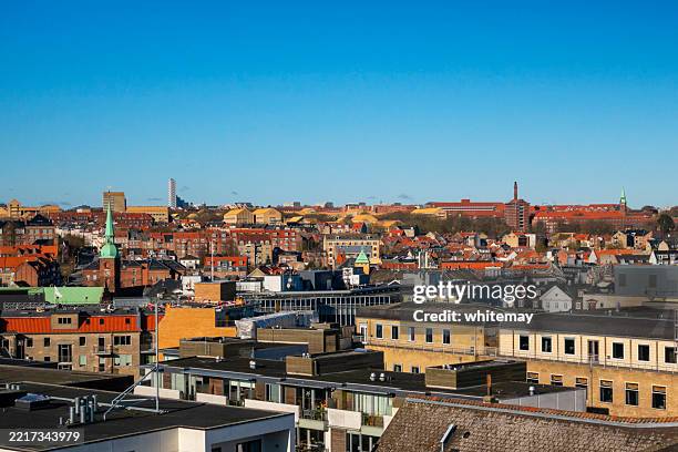 the city of aarhus seen from a rooftop - jutland stockfoto's en -beelden