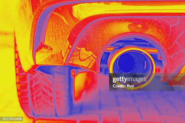 exhaust pipe of a car thermal infrared effect - diesel-kraftstoff stock-fotos und bilder