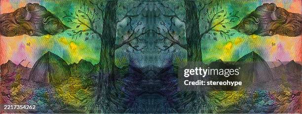 dawn on campground - rainforest canopy stock illustrations