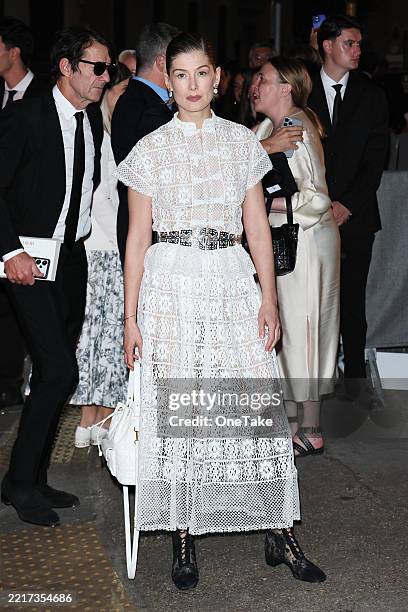 Rosamund Pike is seen at Dior Cruise 2025 at Villa Albani Torlonia on May 27, 2025 in Rome, Italy.