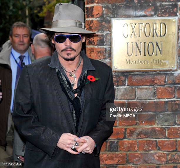 Johnny Depp is seen arriving at Oxford Union on May 11, 2025 in Oxford, United Kingdom.