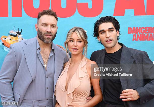 Jai Courtney, Hassie Harrison and Josh Heuston attend the "Dangerous Animals" Los Angeles premiere at The Egyptian Theatre Hollywood on May 27, 2025...