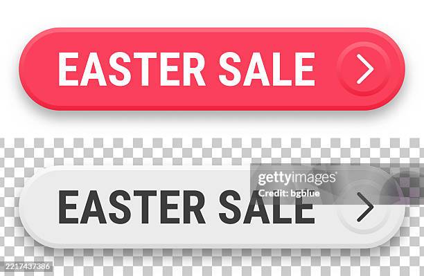 easter sale - 3d click web buttons on blank background - happy easter typography stock illustrations